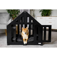 Produktbild von Pet World Design Hundehütte aus Holz für große Rassen schwarz verschließbar