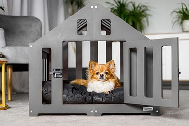 Pet World Design Hundehütte aus Holz Graphit verschließbar – Bild 1 von 6