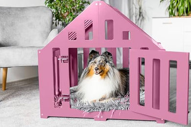 Pet World Design Hundehütte aus Holz rosa verschließbar – Bild 1 von 6