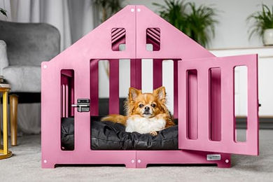 Pet World Design Hundehütte aus Holz rosa verschließbar für Hund und Katze – Bild 1 von 5