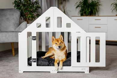 Pet World Design Hundehütte aus Holz weiß verschließbar für Hund und Katze – Bild 1 von 4