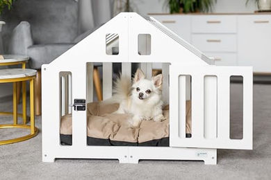 Pet World Design Hundehütte aus Holz weiß verschließbar für Hund und Katze – Bild 1 von 4
