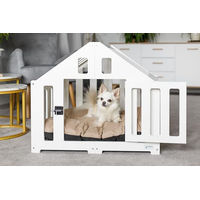 Produktbild von Pet World Design Hundehütte aus Holz weiß verschließbar für Hund und Katze