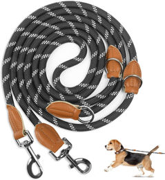PETCOOZ Schleppleine für Hunde aus Nylon mit Reflektierung 3m Doppelleine Schwarz - 3 m – Bild 1 von 12
