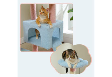 PETEPELA Katzen Kratzbaum Blumen-Design mit Schlafhaus aus Sisal in Blau und Grün 120cm – Bild 1 von 2
