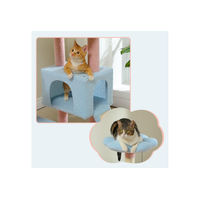 Produktbild von PETEPELA Katzen Kratzbaum Blumen-Design mit Schlafhaus aus Sisal in Blau und Grün 120cm