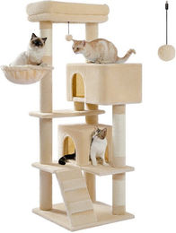 PETEPELA Kratzbaum 143cm mit abnehmbarem Kissen, Kratzpfosten und Doppel-Katzenhaus für schwere Katzen – Bild 1 von 1