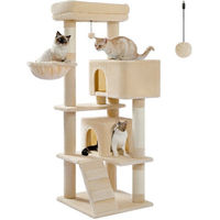 Produktbild von PETEPELA Kratzbaum 143cm mit abnehmbarem Kissen, Kratzpfosten und Doppel-Katzenhaus für schwere Katzen
