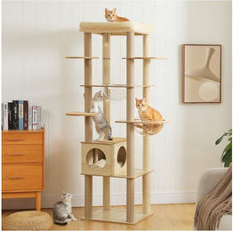 PETEPELA Kratzbaum aus Holz für große Katzen mit Höhle und Hängematte Beige 181 cm – Bild 1 von 5