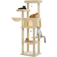 Produktbild von PETEPELA Kratzbaum aus Holz für Katzen mit 2 Hängematten 186cm hoch Beige