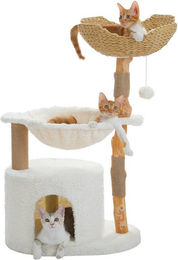 PETEPELA Kratzbaum aus Naturholz mit Weidenkorb, Höhle und Hängematte, 102cm, Beige – Bild 1 von 3