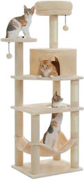 PETEPELA Kratzbaum für Katzen 143 cm Mehrstöckig mit Sisal-Kratzsäulen, Hängematte und Katzenhöhle – Bild 1 von 5