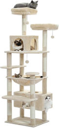PETEPELA Kratzbaum für Katzen 184 cm mit Sisal-Polsterung, Doppelhaus, Korb und 2 Sitzstangen in Beige – Bild 1 von 2
