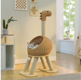 PETEPELA Kratzbaum für Katzen in Dinosaurierform mit 5 Sisal-Kratzsäulen und halboffenem Weidennest 115cm – Bild 1 von 5