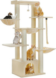 PETEPELA XXL Kratzbaum für Katzen mit 13 Sisalpfosten, Höhle und Körben, Beige – Bild 1 von 4
