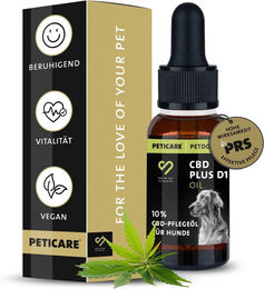 Peticare CBD Öl für Hunde mit 10% CBD sowie Vitamin D1 und E1 – Bild 1 von 2