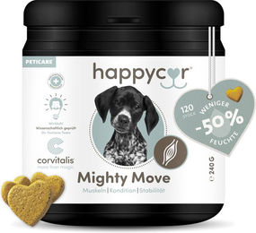 Produktbild von Peticare Mighty Move Funktionssnack für Hunde mit Vitaminen zur Unterstützung von Muskelaufbau und Verdauung 240g