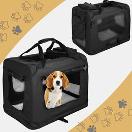 Petigi Faltbare Transportbox für Hunde Katzen und Kaninchen Schwarz 60 x 42 x 45 cm aus Oxford-Gewebe – Bild 1 von 6