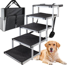 Petigi Hundetreppe aus Aluminium faltbar mit 5 Stufen Anti Rutsch Einstiegshilfe für Hunde in Schwarz und Grau – Bild 1 von 9