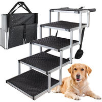 Produktbild von Petigi Hundetreppe aus Aluminium faltbar mit 5 Stufen Anti Rutsch Einstiegshilfe für Hunde in Schwarz und Grau