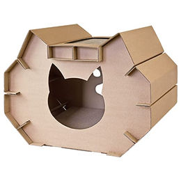 Petigi Katzenhaus aus Pappe mit Kratzmatte Modell 01 Braun – Bild 1 von 7