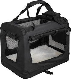 Petigi Tiertransporttasche aus Nylon faltbare Transportbox für Hunde in Schwarz – Bild 1 von 4