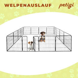 Petigi Welpenauslauf Laufstall aus Metall in Schwarz 80 x 60 cm zusammenklappbar - 16 x 0,8 m – Bild 1 von 2