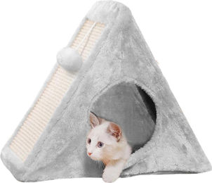 PetJet Kratzbaum für Katzen mit Haus, Bett und Spielzeug in Grau aus Plüsch und Sisal – Bild 1 von 1