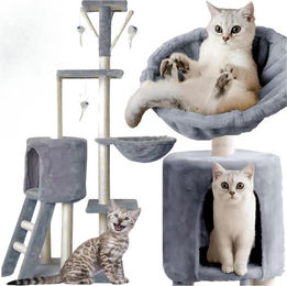 PetJet XXL Kratzbaum für Katzen mit 5 Ebenen, Haus und Spielzeug, Grau – Bild 1 von 3