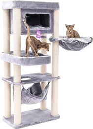 Petrebels Kratzbaum Mansion 150 cm Grau mit Hängematte, Schlafsack und XL-Sofa für Katzen – Bild 1 von 1