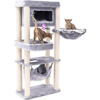 Produktbild von Petrebels Kratzbaum Mansion 150 cm Grau mit Hängematte, Schlafsack und XL-Sofa für Katzen