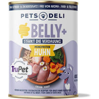 Produktbild von Pets Deli Belly Balance Nassfutter Huhn Monoprotein für adulte Tiere mit Stückchen in Sauce zur Unterstützung von Magen-Darm und Immunsystem 800g