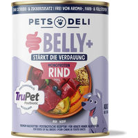 Produktbild von Pets Deli Belly Balance Rind und Gans Stückchen in Sauce für Senior Hunde zur Unterstützung der Verdauung 800g Dose