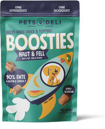 Produktbild von Pets Deli Boosties Haut & Fell Funktionssnack für Senioren mit Ente, Monoprotein und hohem Fleischanteil, 40g