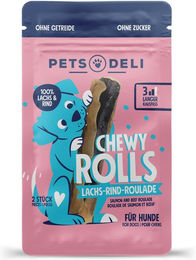 Produktbild von Pets Deli Chewy Rolls Kausnack Lachs-Rind für Hunde getreidefrei 500g