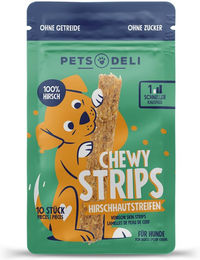 Produktbild von Pets Deli Chewy Strips Hirschhaut Kaustreifen für Hunde Hypoallergen Monoprotein 10 Stück