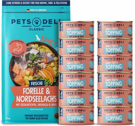 Produktbild von Pets Deli Fancy Filet Topping Lachs und Forelle Probierpaket für Hunde Senior 2840g - 2840 g