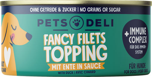 Produktbild von Pets Deli Fancy Filets Nassfutter Topping mit Ente in Soße für Senior Hunde Monoprotein 70g - 70 g