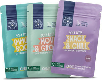 Produktbild von Pets Deli Feel Good Soft Bites Funktionssnack für Senior Hunde mit Huhn und Lachs 900g - 3 x 300 g