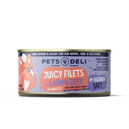 Produktbild von Pets Deli Juicy Filets Huhn mit Lammleber und Karotte Stückchen in Sauce für Katzen Adult 70g - 70 g