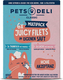 Produktbild von Pets Deli Juicy Filets Lachs und Thunfisch für Senioren 6x70g - 6 x 70 g