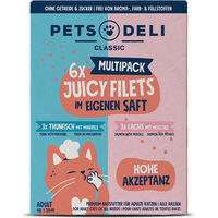 Produktbild von Pets Deli Juicy Filets Lachs und Thunfisch für Senioren 6x70g - 6 x 70 g
