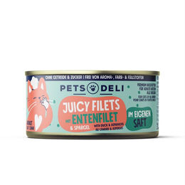 Produktbild von Pets Deli Juicy Filets Nassfutter Ente mit Huhn für Senior Katzen getreidefrei 70g - 70 g