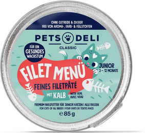 Produktbild von Pets Deli Katzen Nassfutter Junior Filets mit Kalb und Huhn getreidefrei und glutenfrei 85g Dose - 85 g