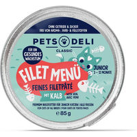 Produktbild von Pets Deli Katzen Nassfutter Junior Filets mit Kalb und Huhn getreidefrei und glutenfrei 85g Dose - 85 g