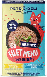 Pets Deli Katzen Nassfutter Multipack mit Hühnerfilet, Putenfilet und Thunfisch für Adult, getreidefrei und zuckerfrei, 6 x 85g - 6 x 85 g – Bild 1 von 1
