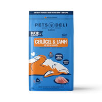Produktbild von Pets Deli Maxi Premium Basic Hunde Trockenfutter Geflügel und Lamm mit Reis, Grünlippmuschel und Lachsöl, große Pellets, 2 kg