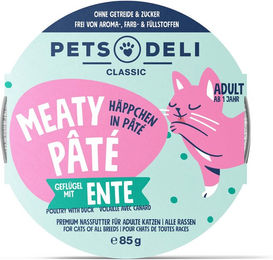 Produktbild von Pets Deli Meaty Pâté Nassfutter für Senioren Geflügel mit Ente und Rind getreidefrei monoprotein ohne Zucker 85g 36er Pack - 36 x 85 g