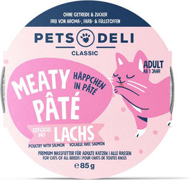 Produktbild von Pets Deli Meaty Pâté Nassfutter für Senioren Geflügel mit Lachs und Rind getreidefrei monoprotein ohne Zucker 85g Dose - 85 g