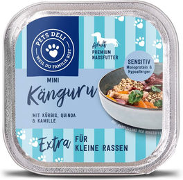 Produktbild von Pets Deli Mini Hund Nassfutter Känguru mit Kürbis Quinoa und Kamille Hypoallergen Sensitive Senior 100g Dose - 100 g
